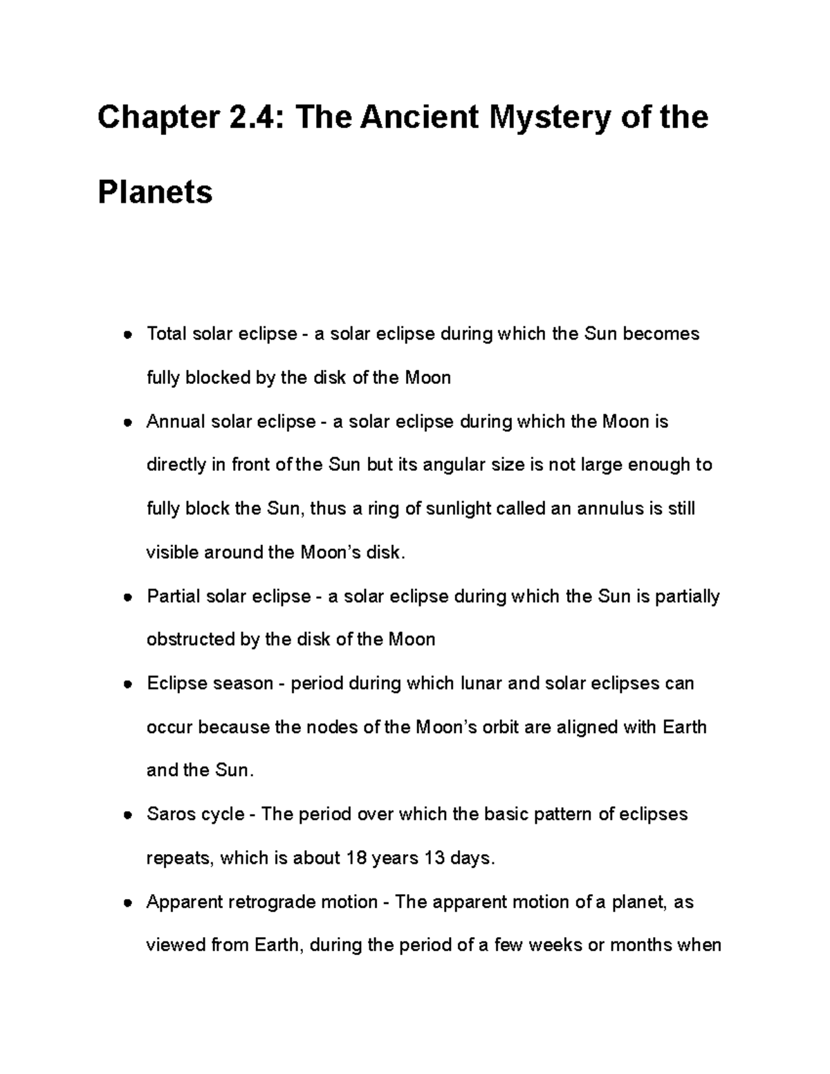 PHYS 202 Chapter 2.4 Notes - Chapter 2: The Ancient Mystery of the ...