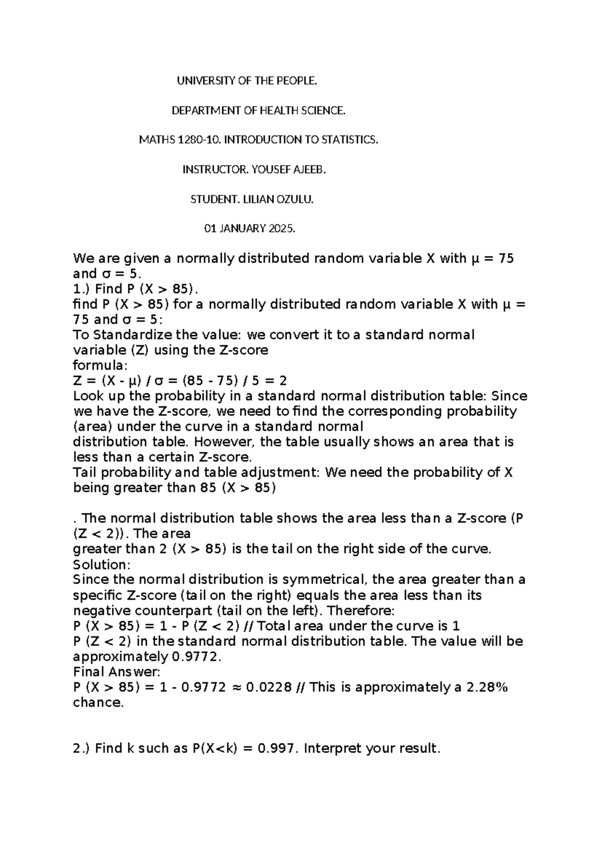 Learning Journal: Stats P1 for MATHS 1280-10 (Unit 7) - Studocu