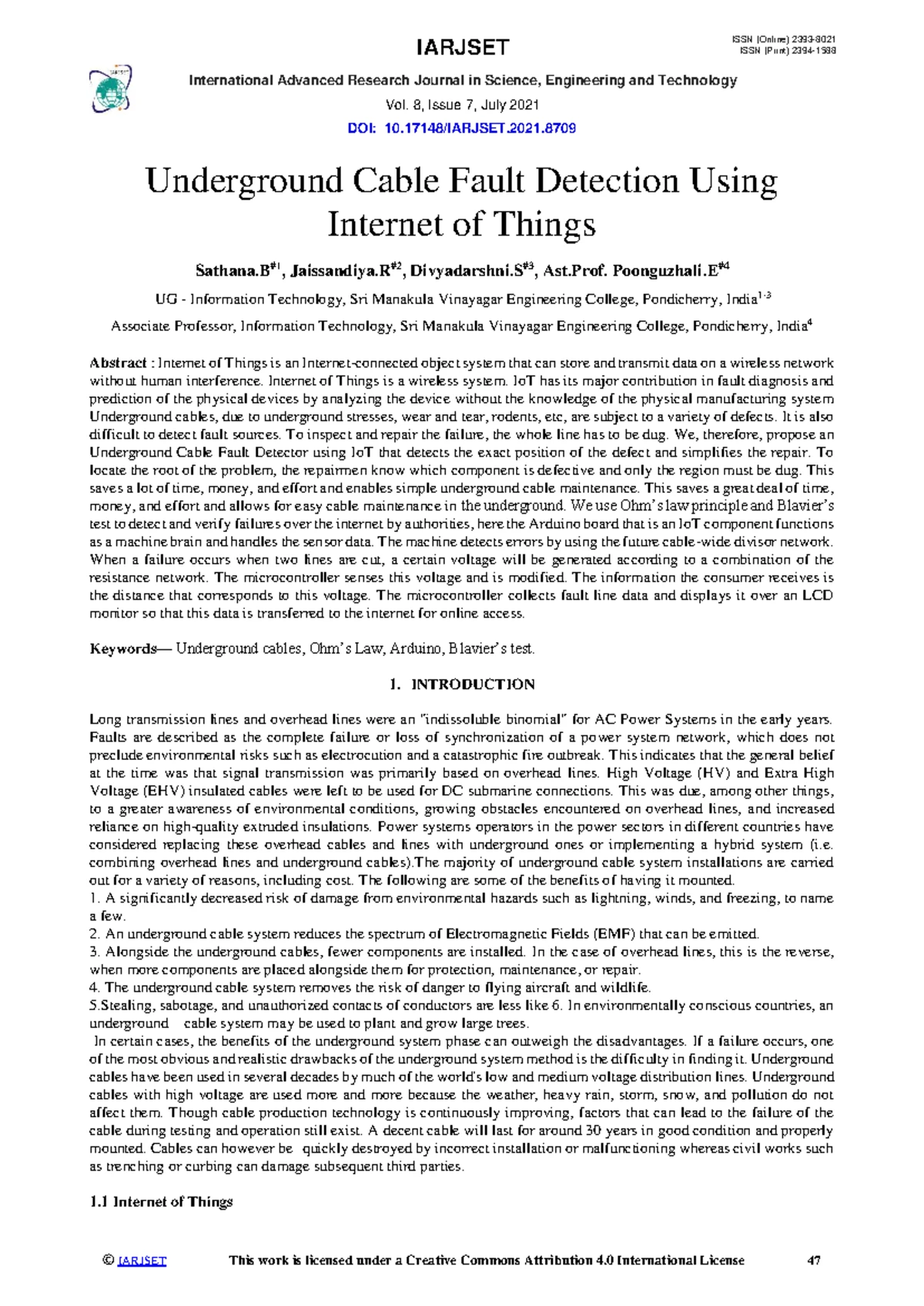 REVIEW ON UNDERGROUND CABLE FAULT DETECTION USING IOT (ENGG 101) - Studocu