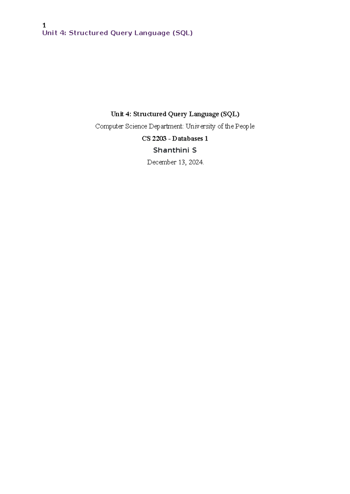 Unit 4- Structured Query Language (SQL) - Unit 4: Structured Query ...