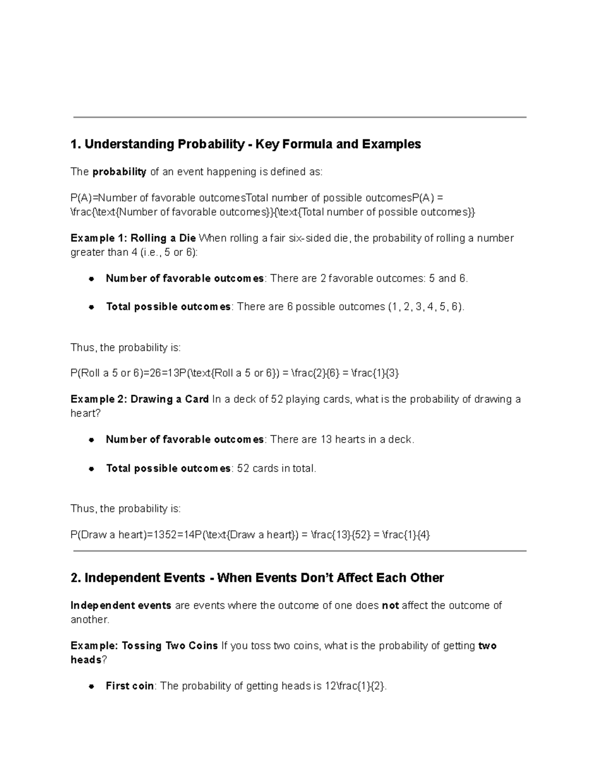 maths practice document - 1. Understanding Probability - Key Formula ...