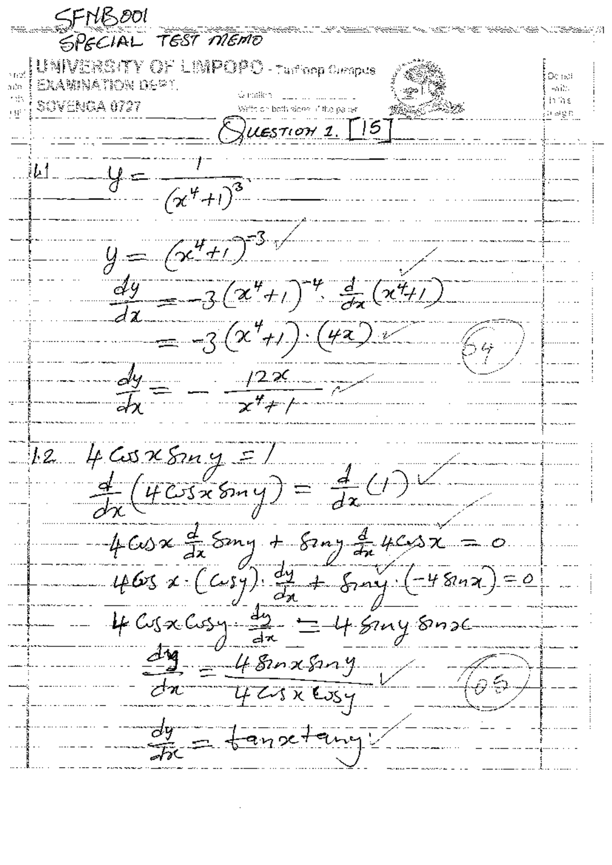 SFNB001 Special Test Memo - University of Limpopo - Studocu