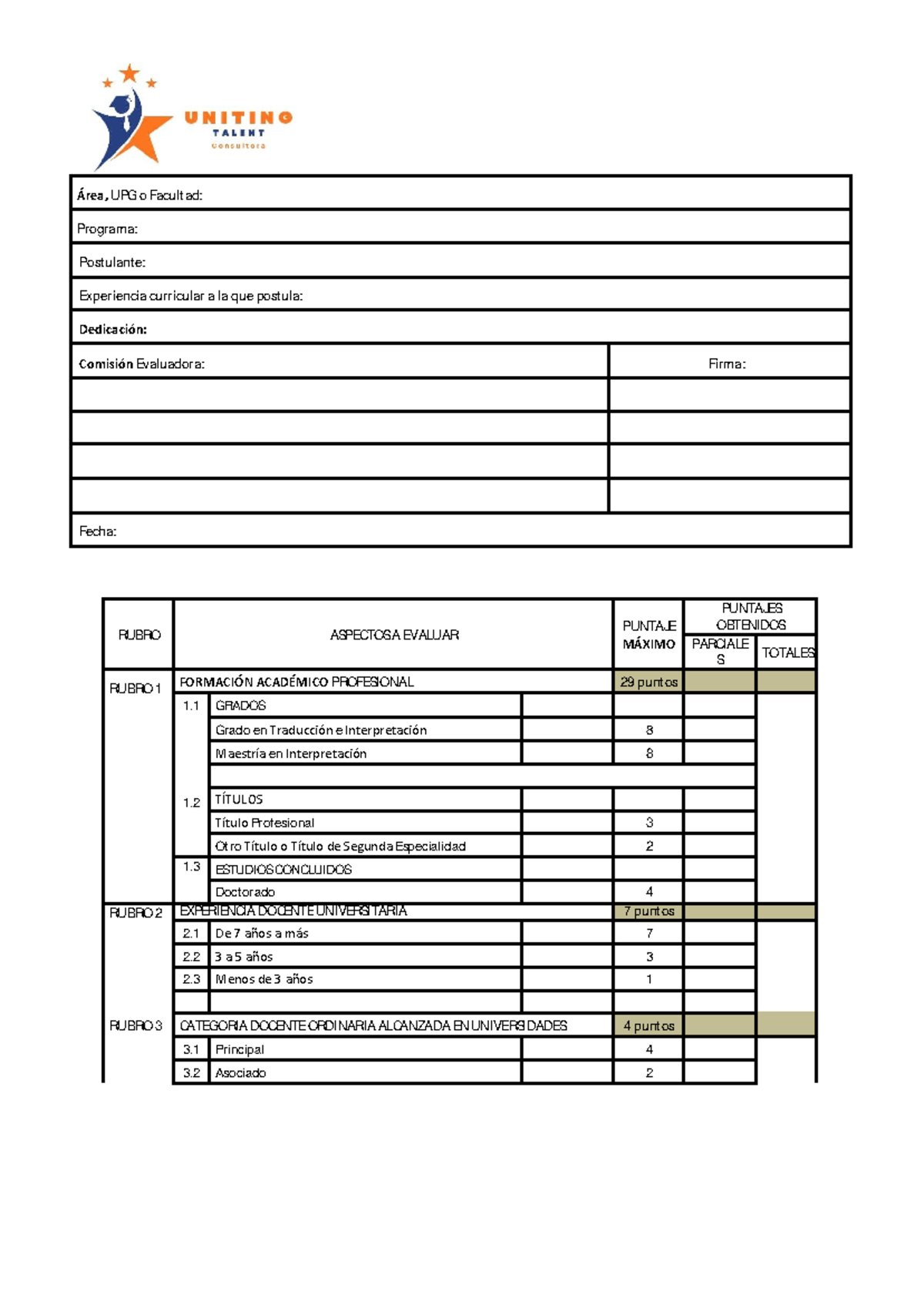 Evaluación Docente: G. Tabla de Puntajes y Aspectos a Evaluar - Document Preview