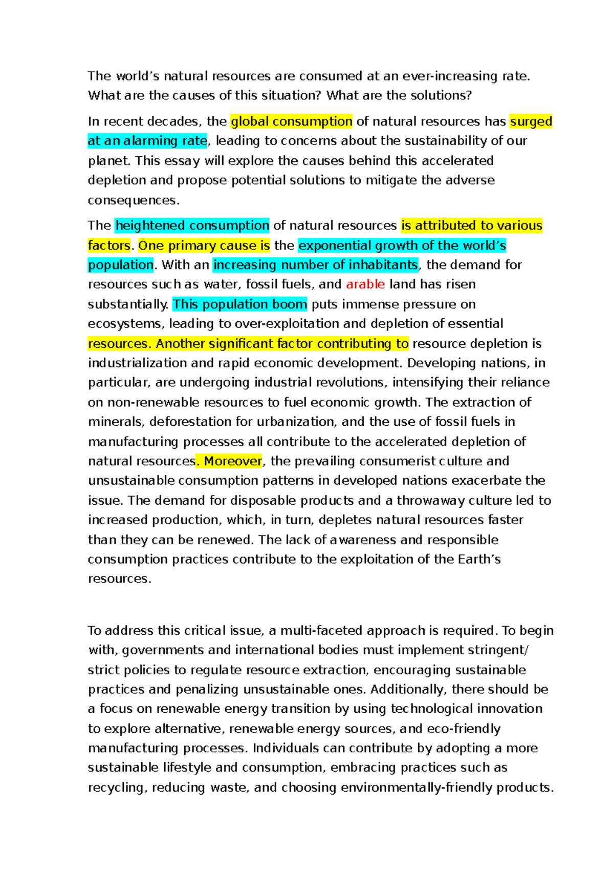 ENG 101: Problem-Solving Essay on Resource Depletion & Financial ...