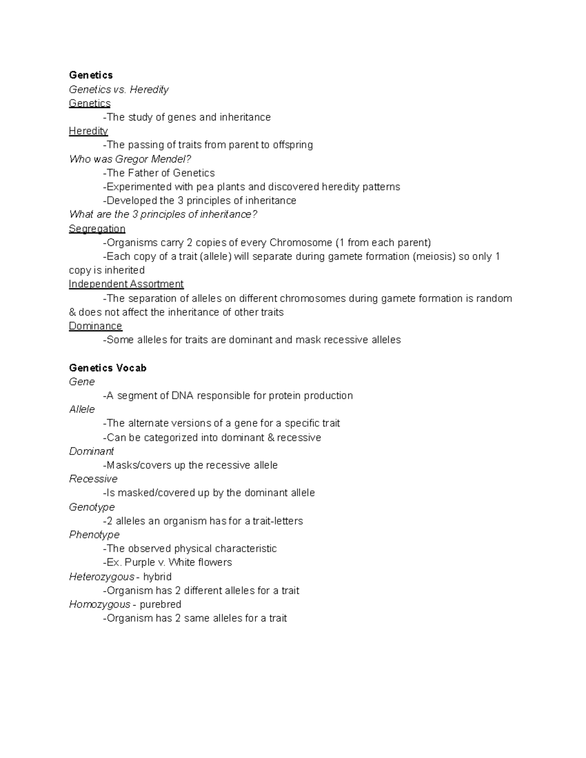 Genetics Study Notes: Unit 7 - Key Concepts and Inheritance Principles ...