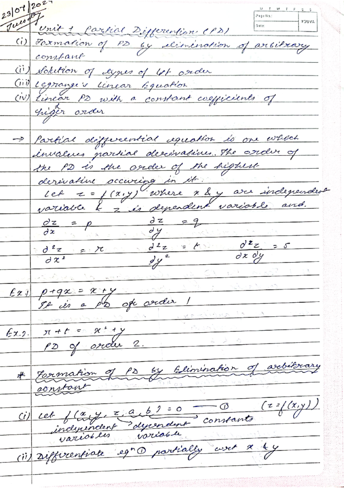 Maths 1,2,3 - notes - W T Junedy PageNo.: YOUVA Unit partial ...