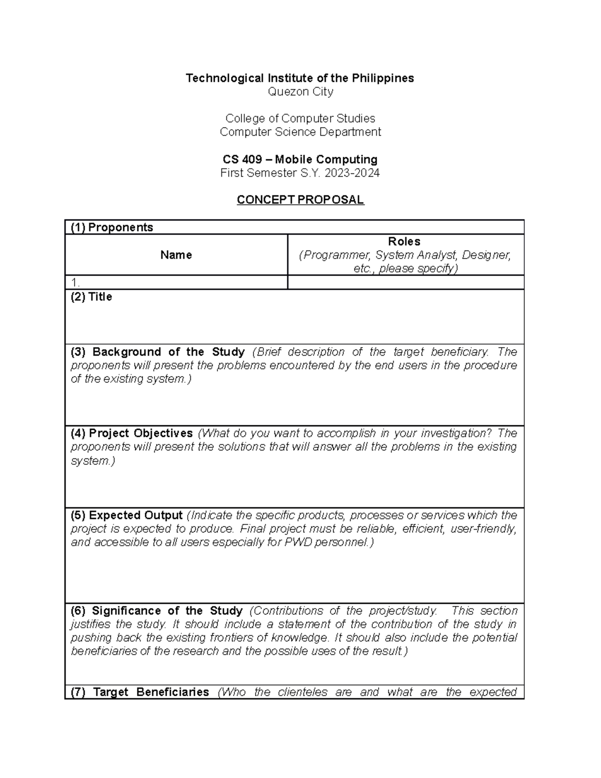 CS 409 Concept Proposal for Mobile Computing Project - Studocu