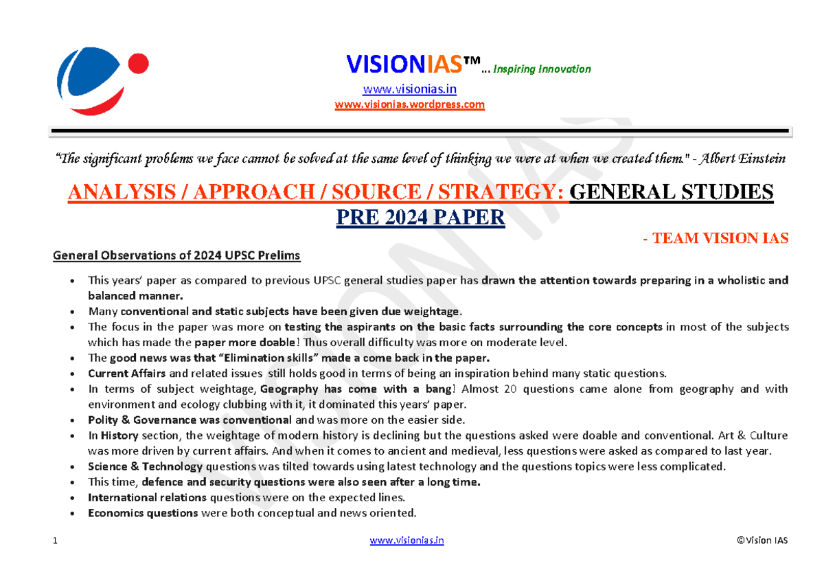 Vision IAS Prelims 2024: Solutions, Analysis & Insights for UPSC GS ...
