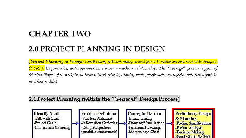 EMG 3206: Chapter 2 - Project Planning in Design Techniques - Studocu
