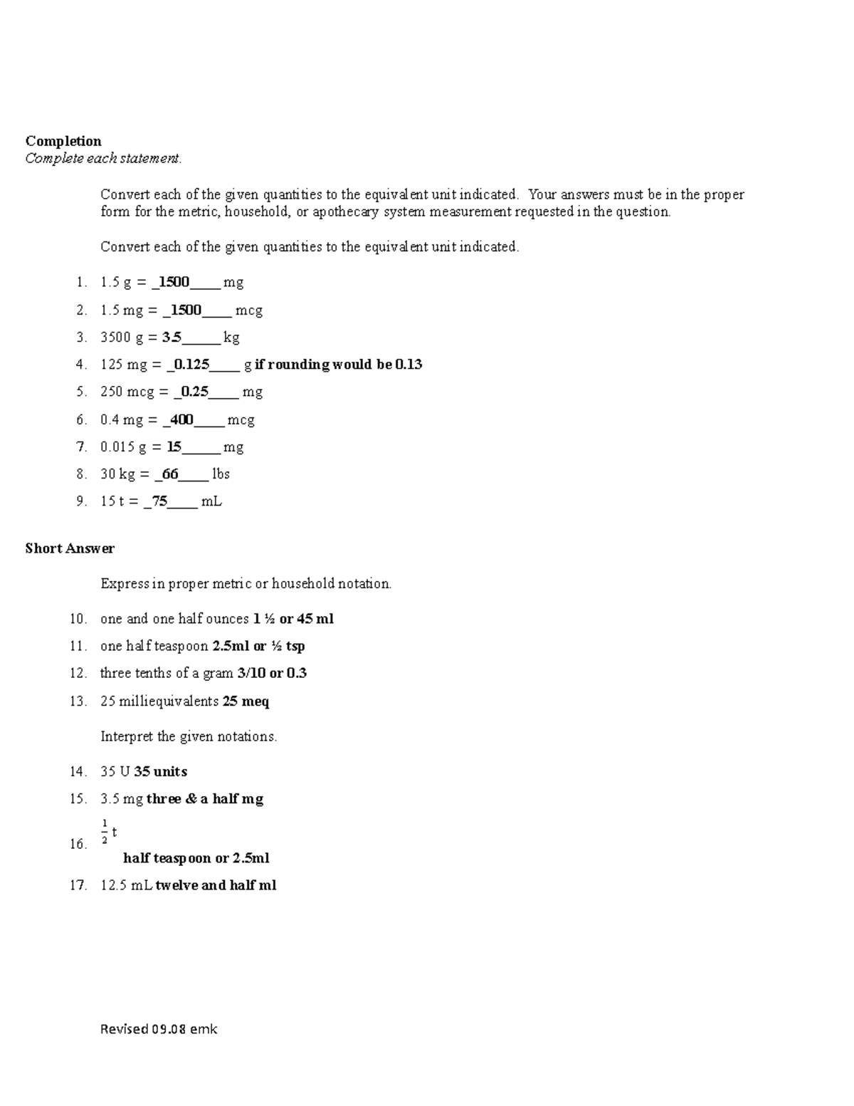 Dosage Calculation Module 1 Practice - Answer Key - Studocu