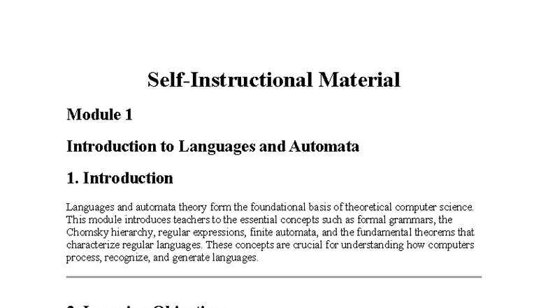 Self-Instructional Material - Module 1: Intro to Languages & Automata ...