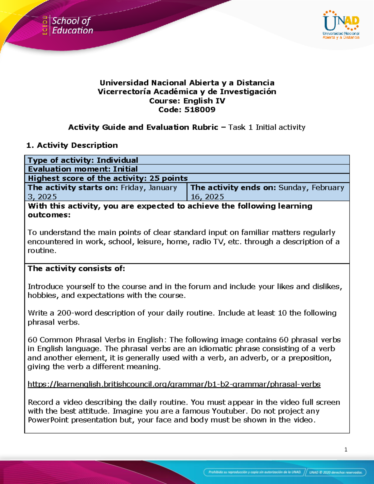 Activity Guide and Evaluation Rubric - English IV (518009) - Task 1 ...