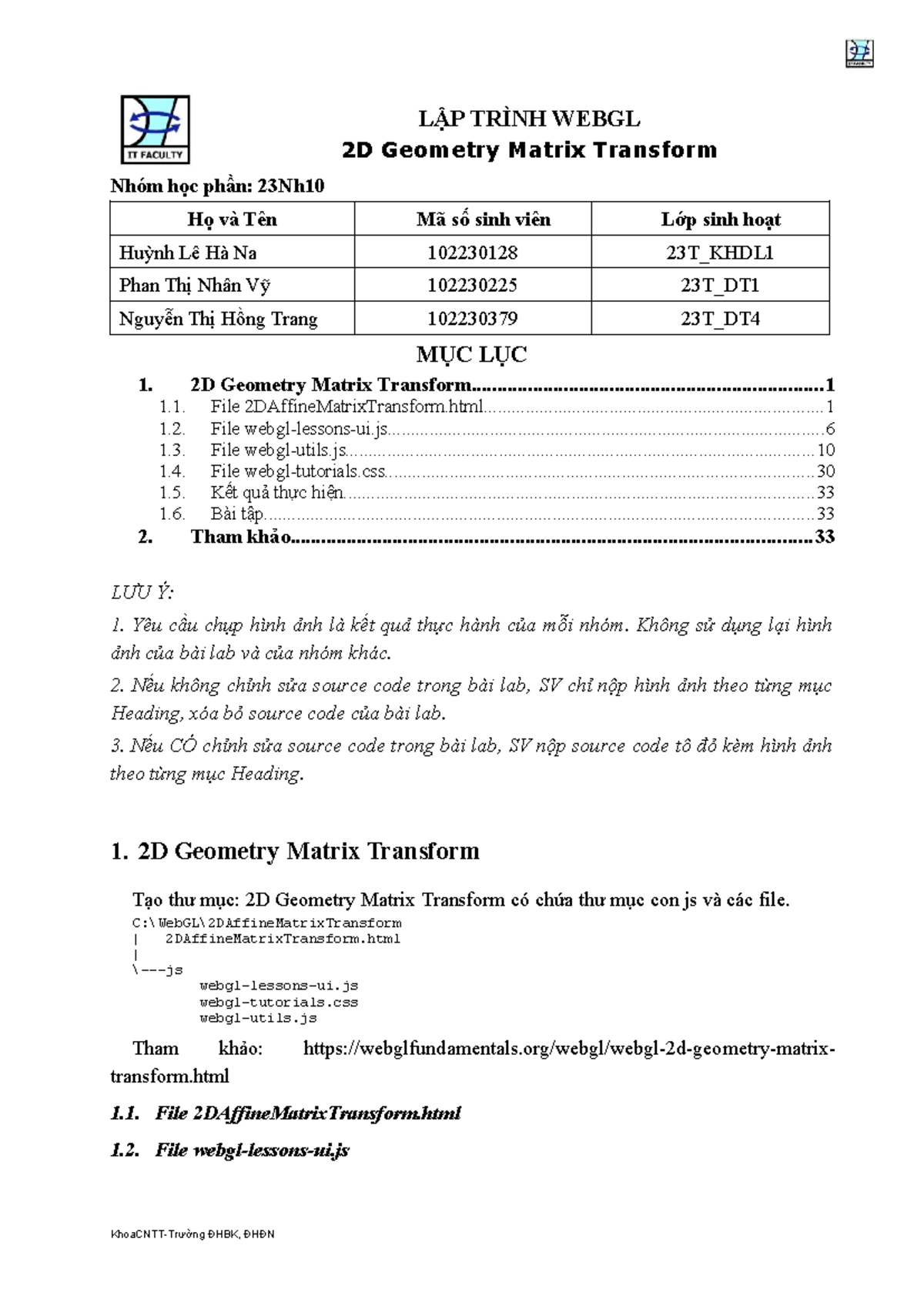 LẬP TRÌNH WEBGL: Bài Tập 02 - 2D Geometry Matrix Transform (23Nh10 ...
