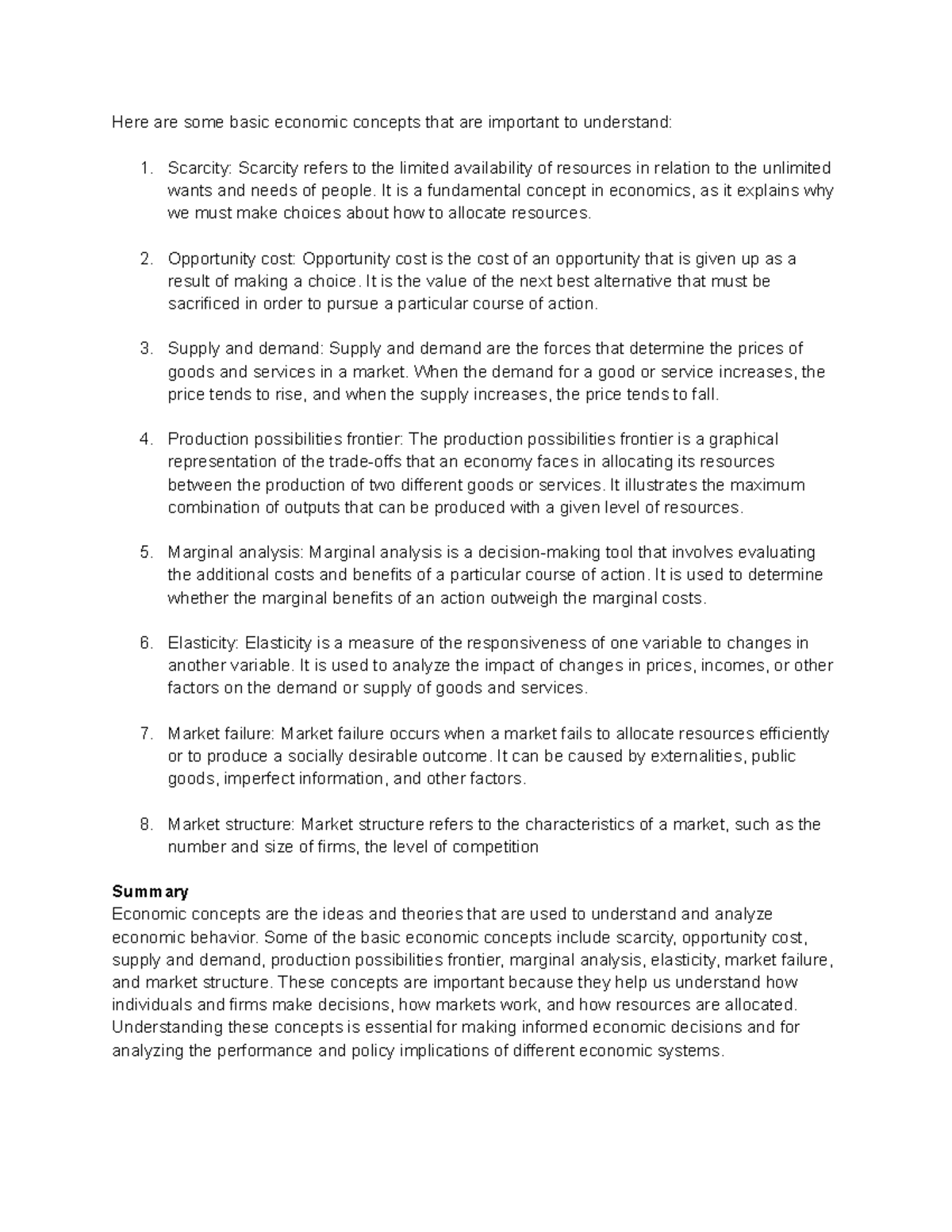 EC 101: Summary of 8 Key Economic Concepts for Beginners - Studocu