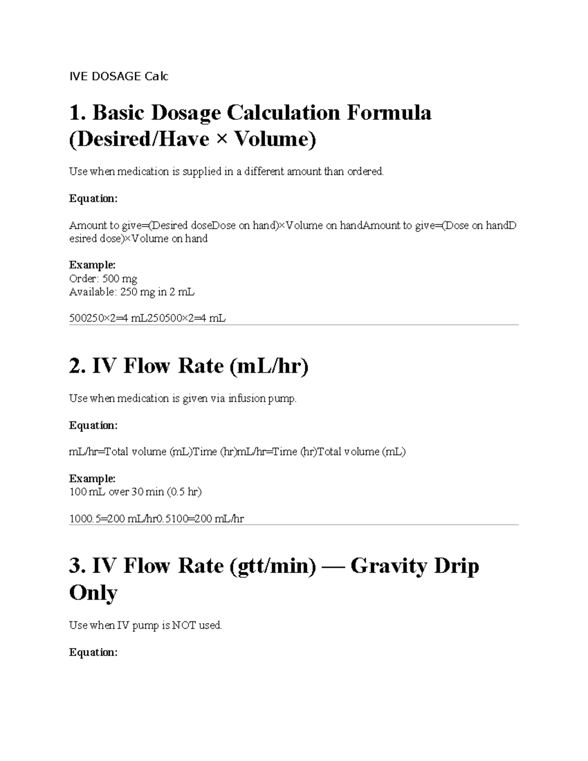 IVE Dosage Calculation Guide: Formulas & Examples - Studocu