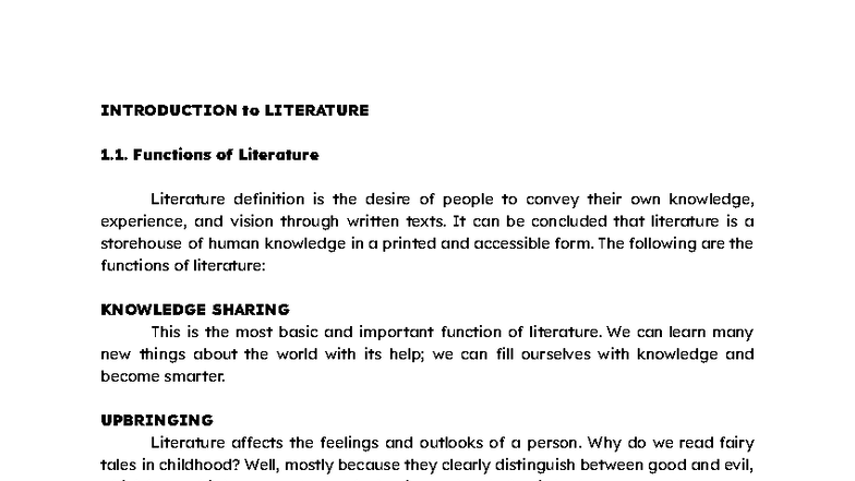 Lesson 1: Functions of Literature in Course LIT 1.1 - Studocu