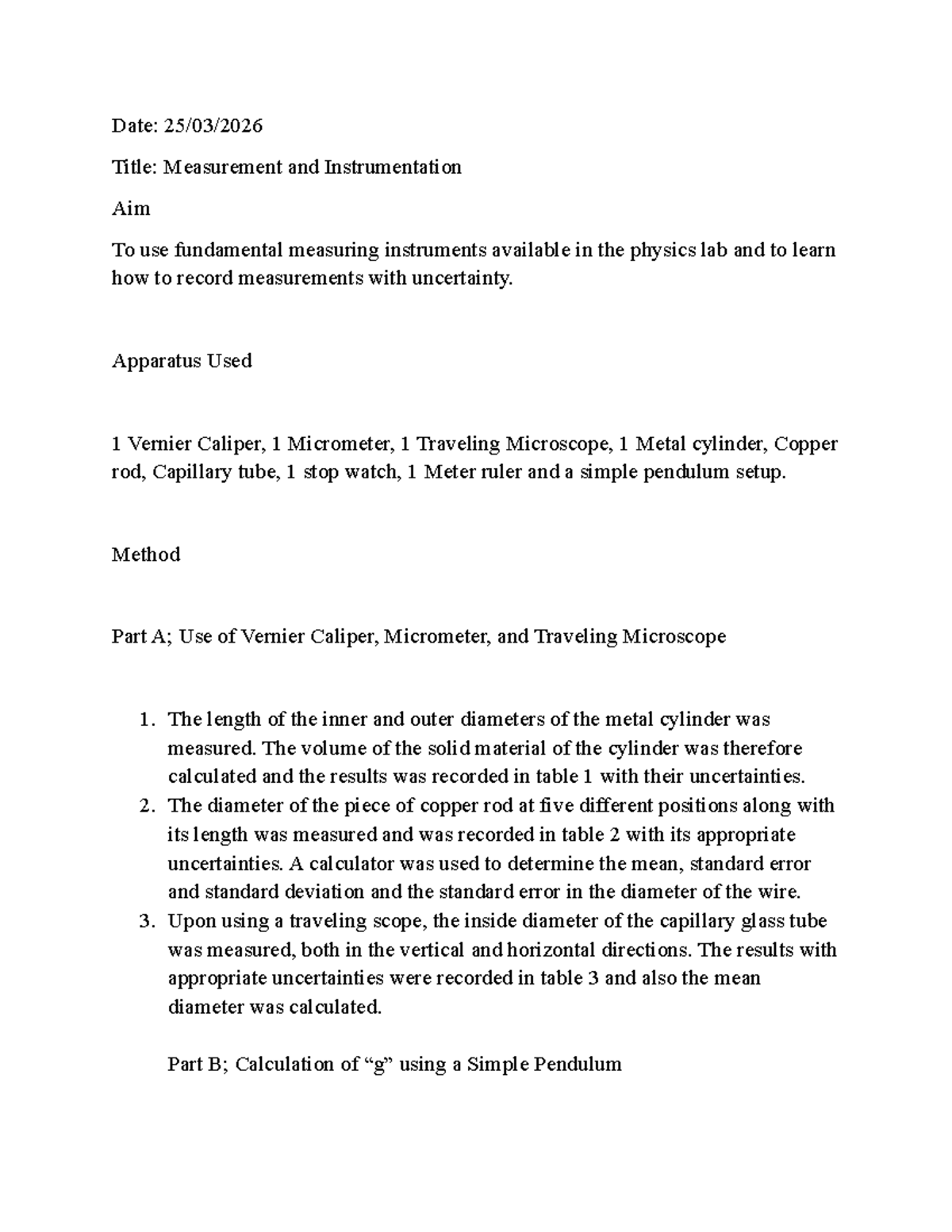 PH102 Lab 1 Report: Measurement & Instrumentation Techniques - Studocu