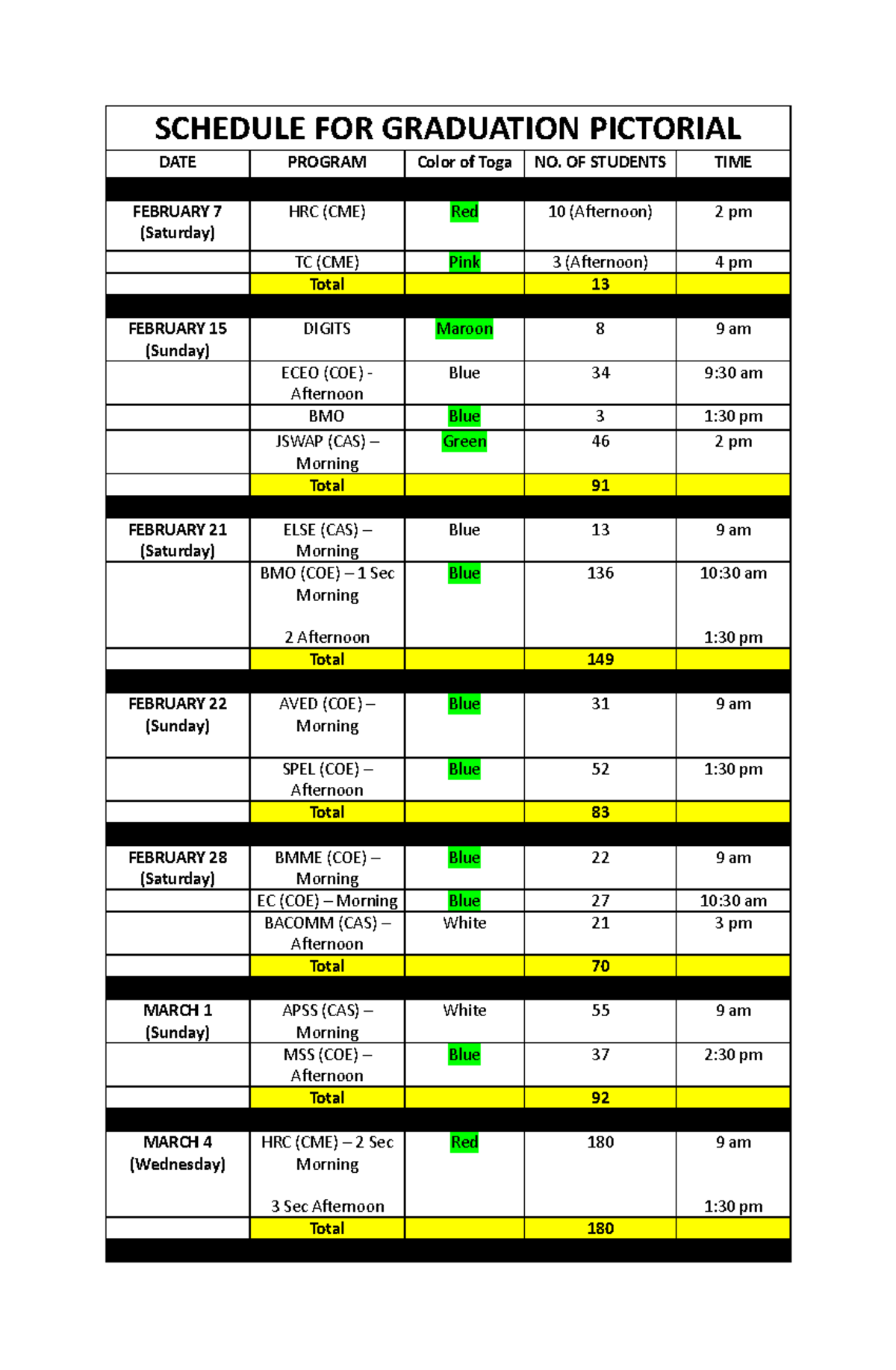 Graduation Pictorial Schedule LNU: Dates, Times & Toga Colors - Studocu