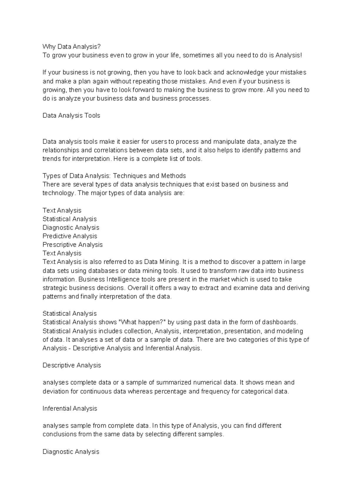 Data Analysis Techniques and Tools for Business Growth (DA Module 1 ...