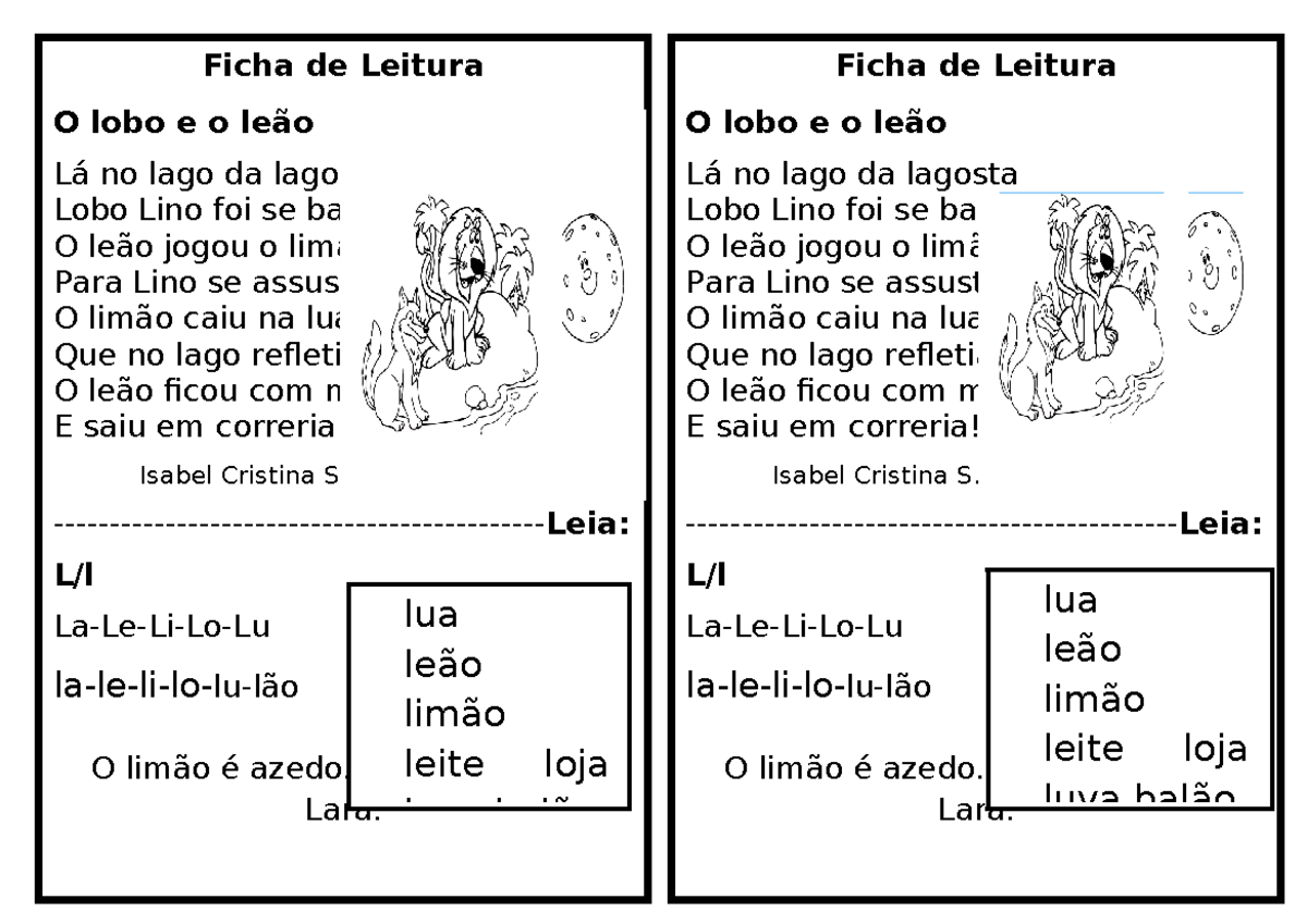 Ficha de Leitura - Atividades L, R, e T para Crianças - Studocu