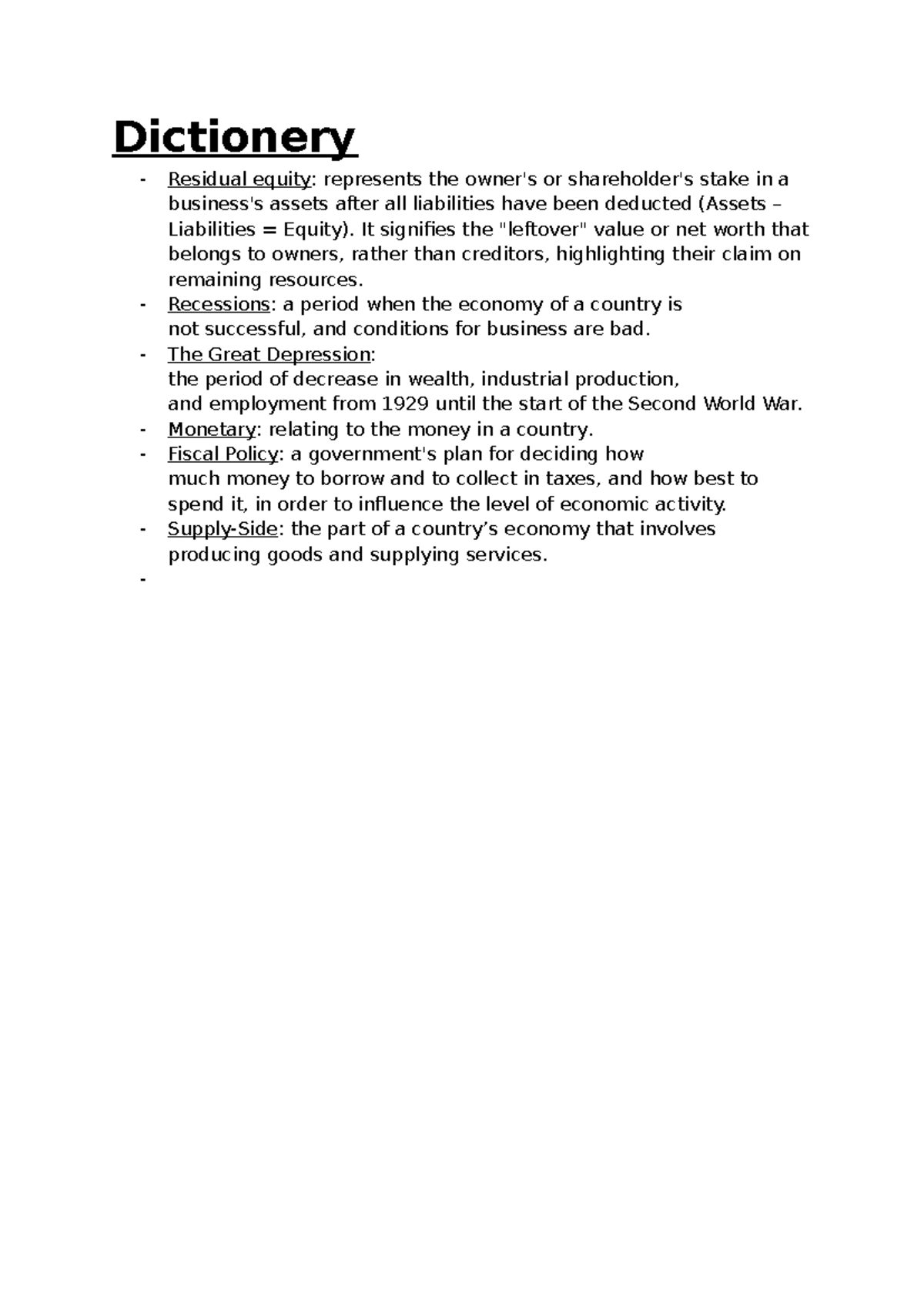 Economic Terms Glossary: Key Concepts and Definitions - Studocu