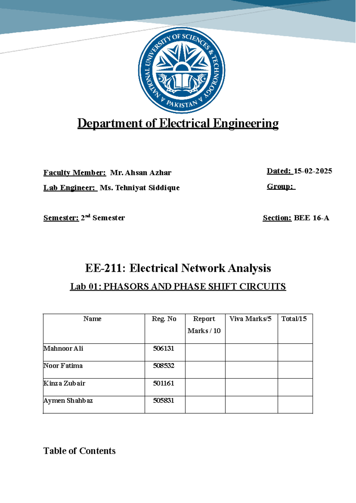 Lab Report 2 - Department of Electrical Engineering Faculty Member: Mr ...