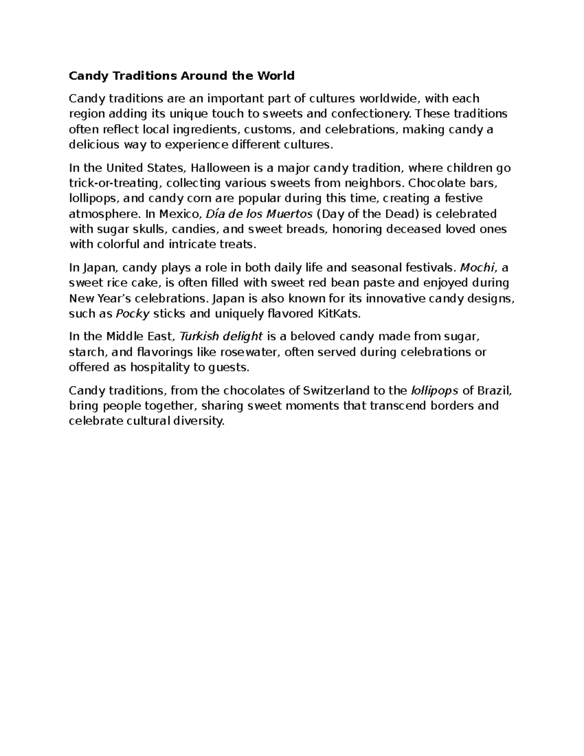 Candy Traditions Worldwide: A Cultural Exploration of Sweets - Studocu