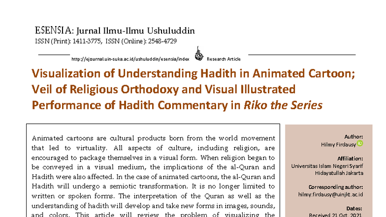 ESENSIA: Visualization of Hadith Understanding in Riko the Series - Studocu