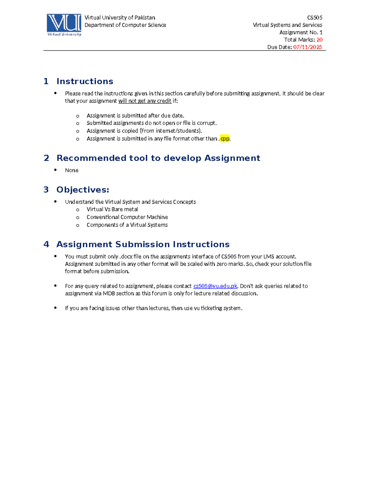 CS505 Fall 2025 Assignment 1: Virtual Systems & Services Guide - Studocu