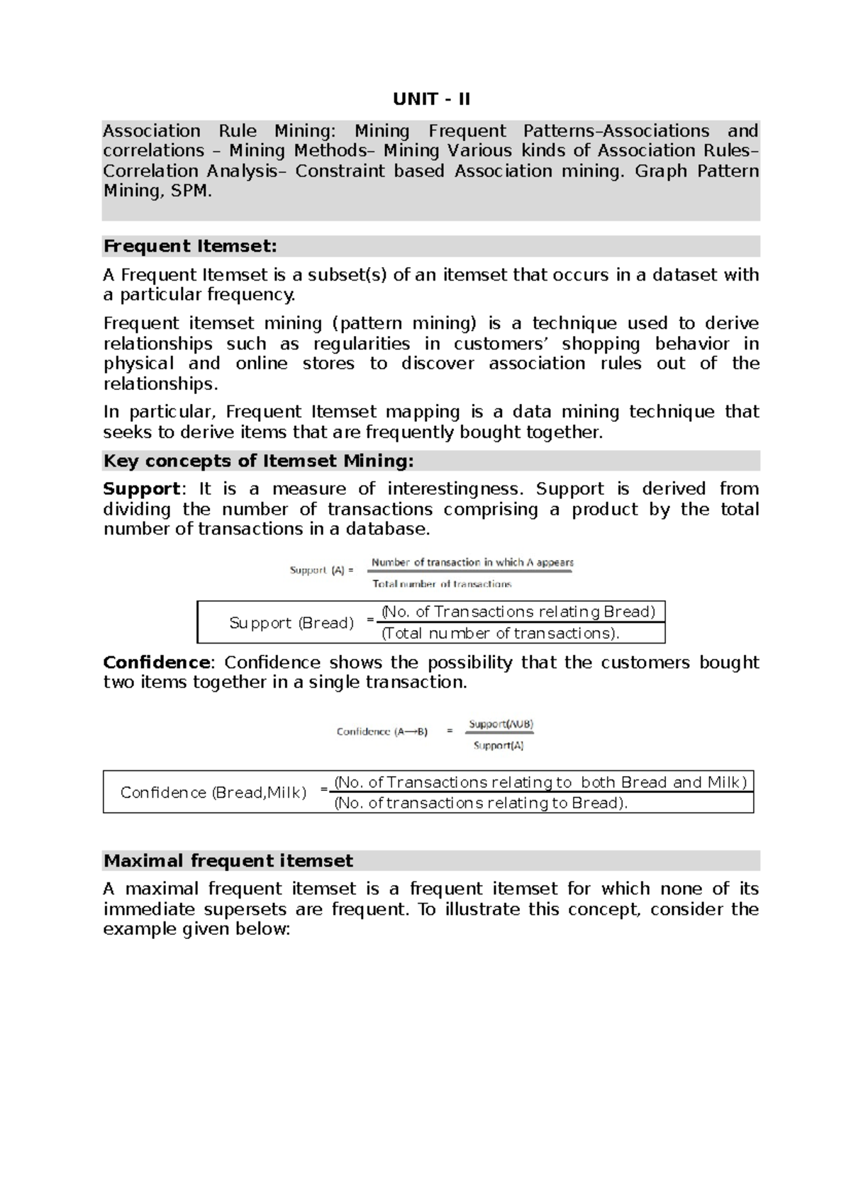 DATA Mining - B.Tech. Unit II: Association Rule Mining Techniques - Studocu