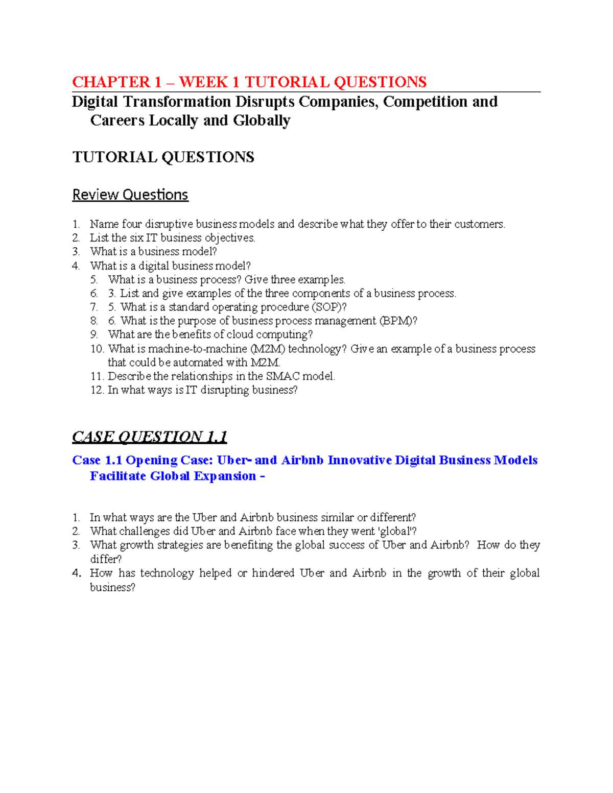 Chapter 1 TUT Qs: Digital Transformation Impact & Case Studies - Studocu