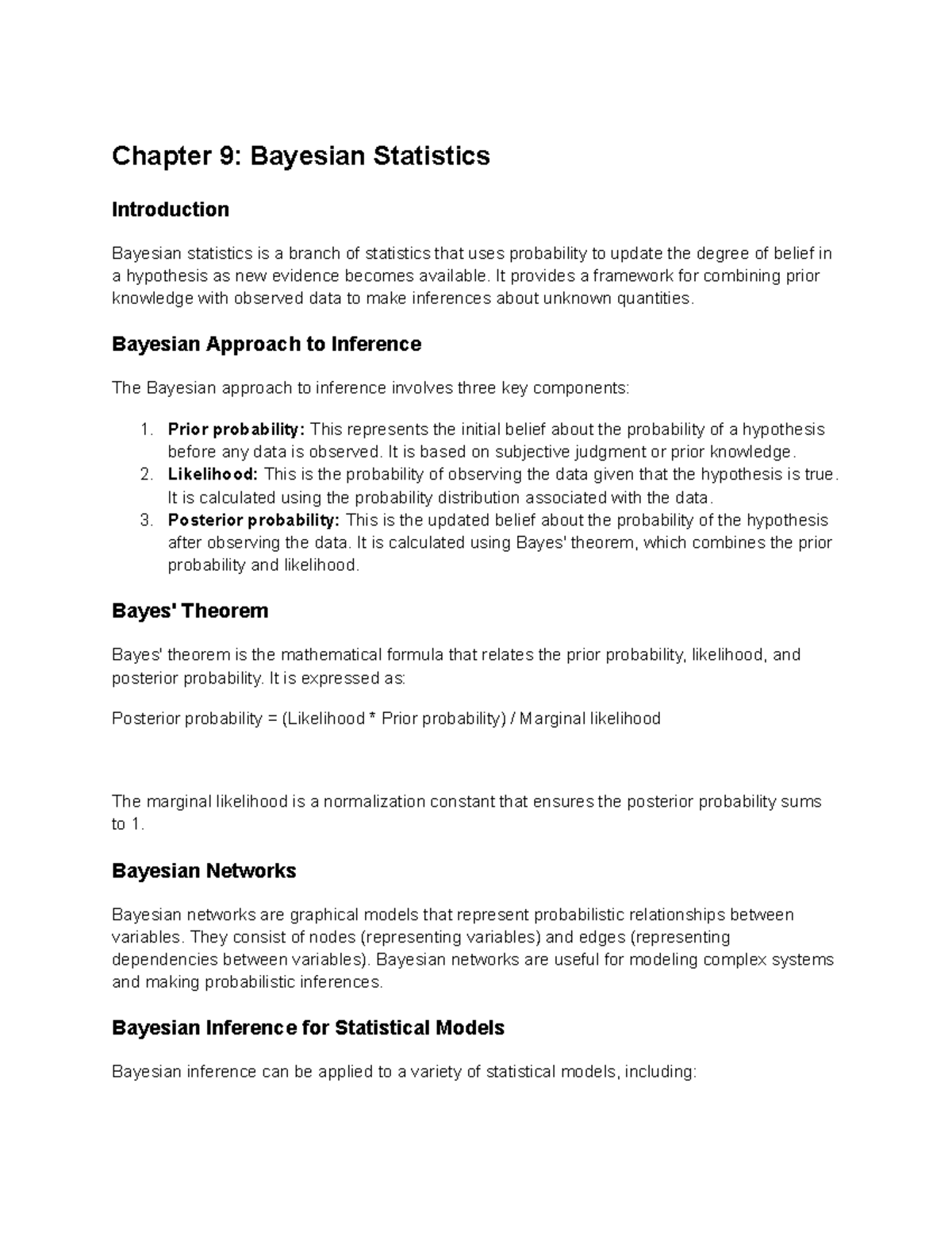 Chapter 9: Introduction to Bayesian Statistics and Inference - Studocu