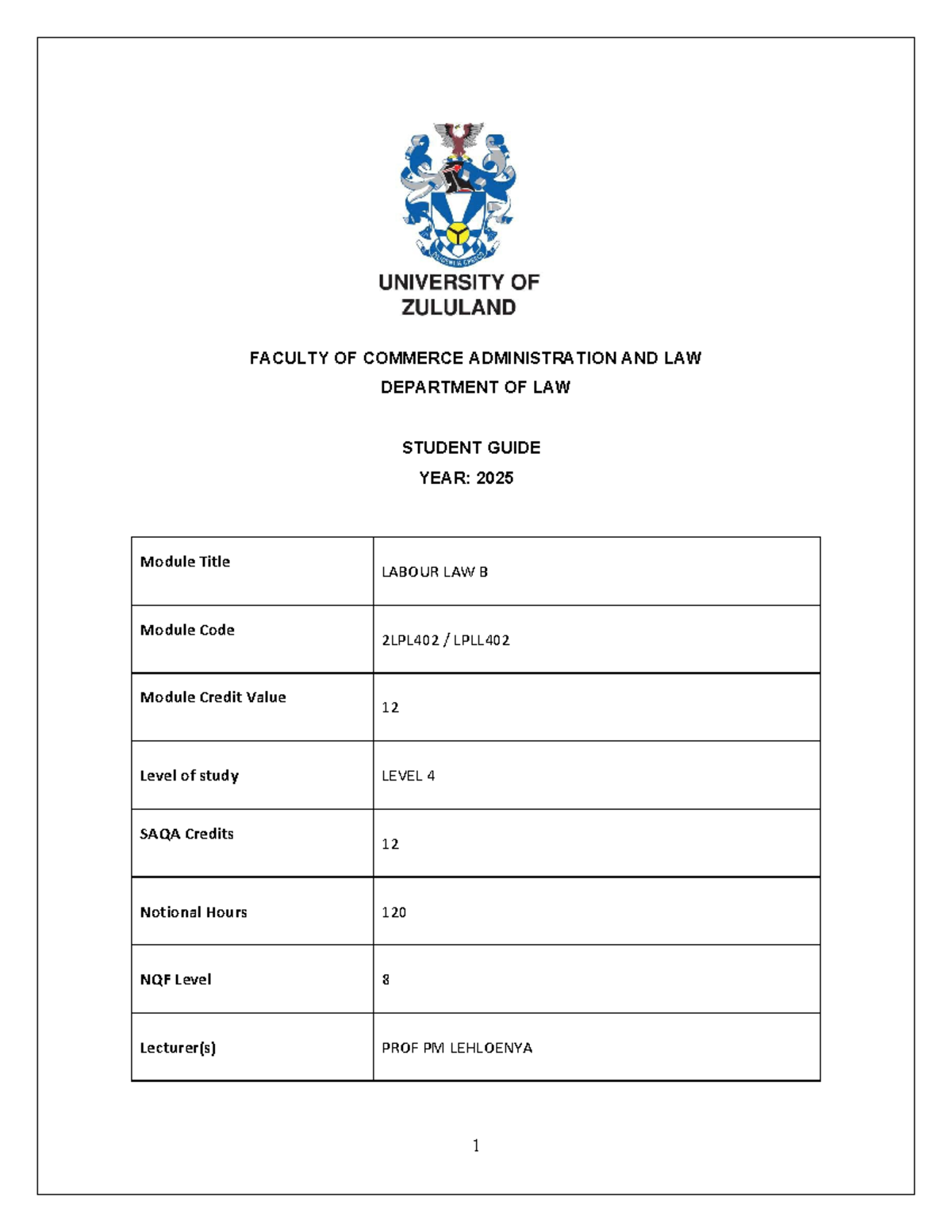 Labour Law B Study Guide (LPLL402) - Year 2025 - Studocu