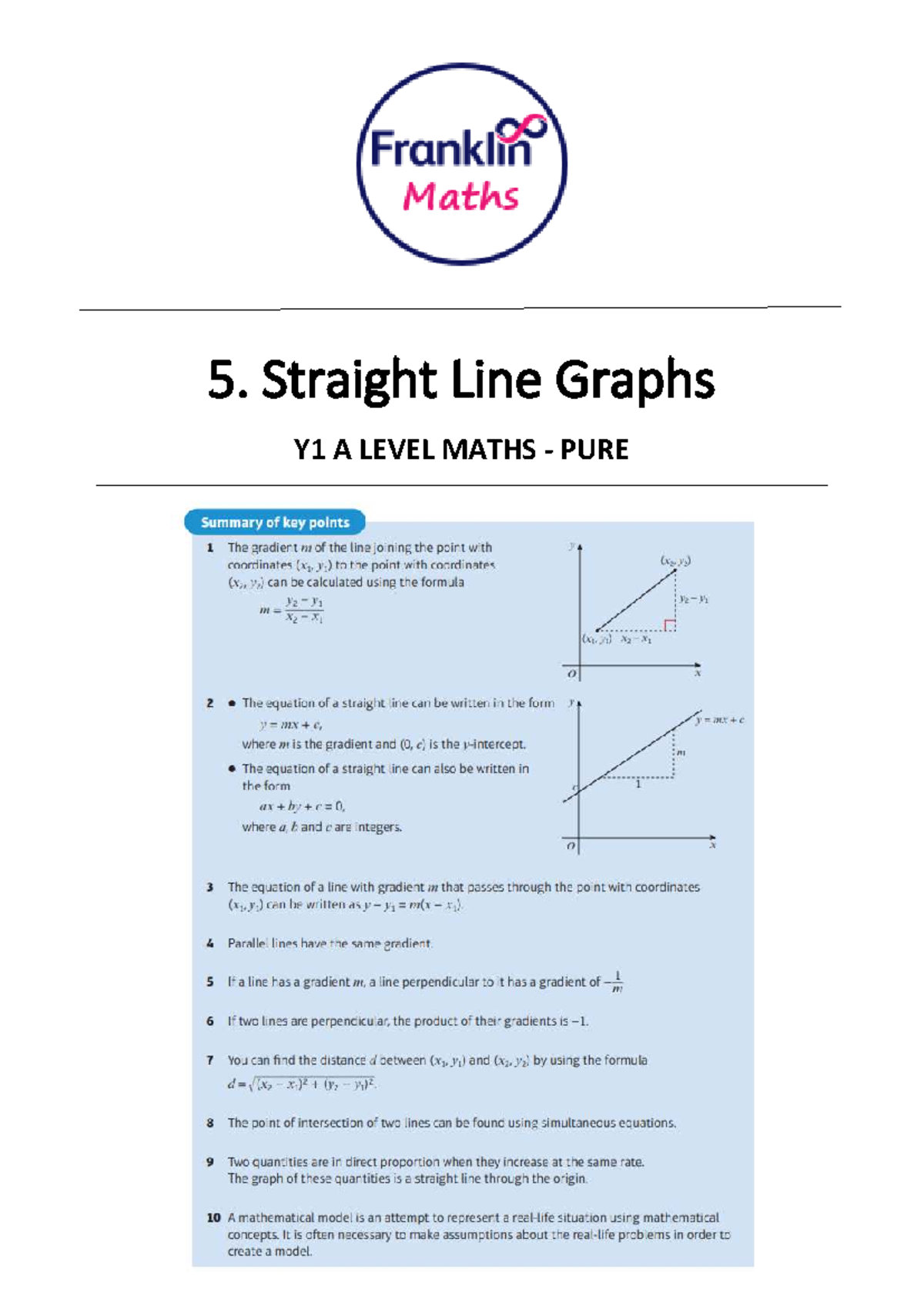 5. Straight Line Graphs Y1 A LEVEL MATHS PURE Notes & Examples - Studocu
