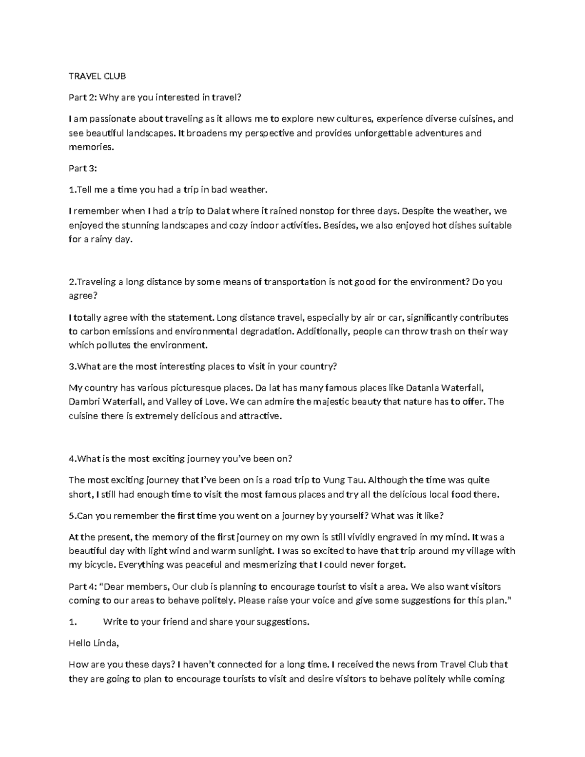 Travel Club Essay: Passion for Travel and Memorable Journeys - Studocu