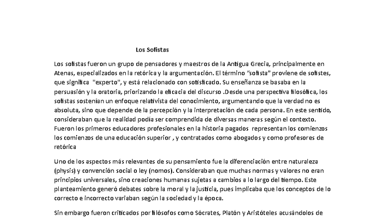 Trabajo 1 - Los Sofistas y su Impacto en la Filosofía - Studocu