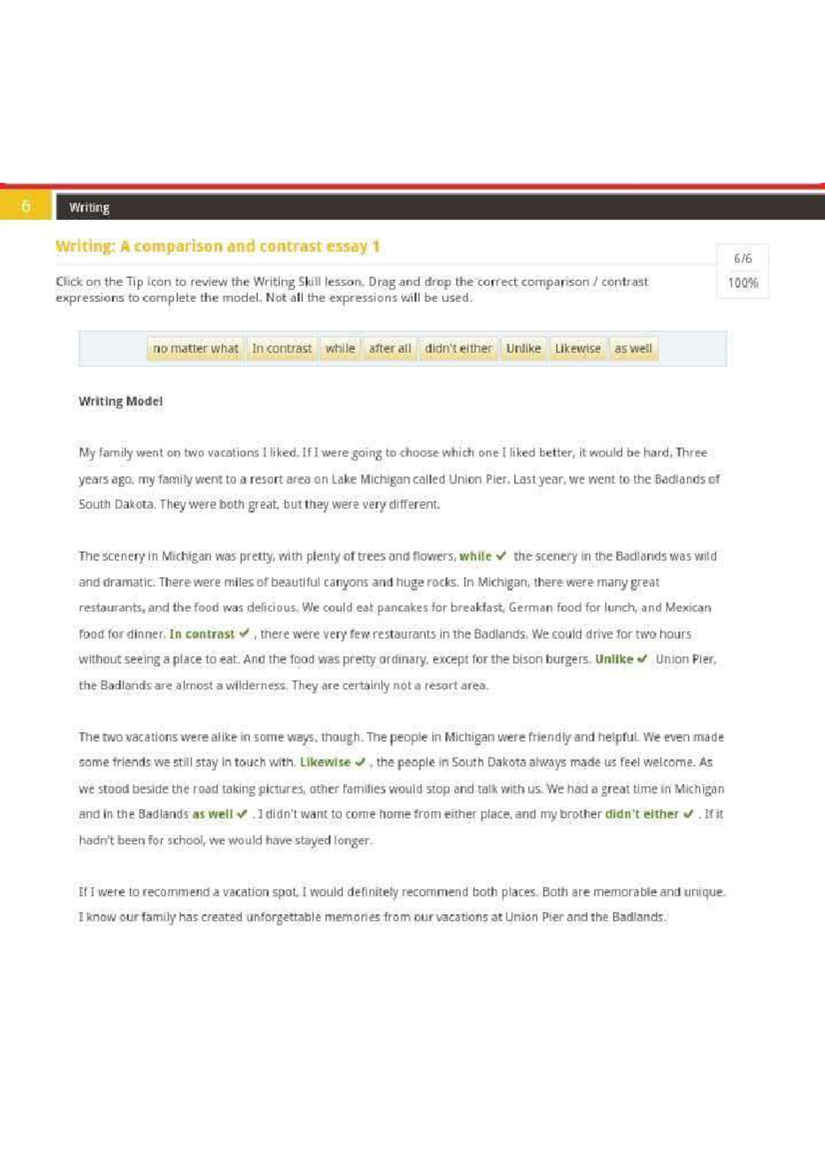Summit 2 Writing: Comparison & Contrast Essay on Vacations - Studocu