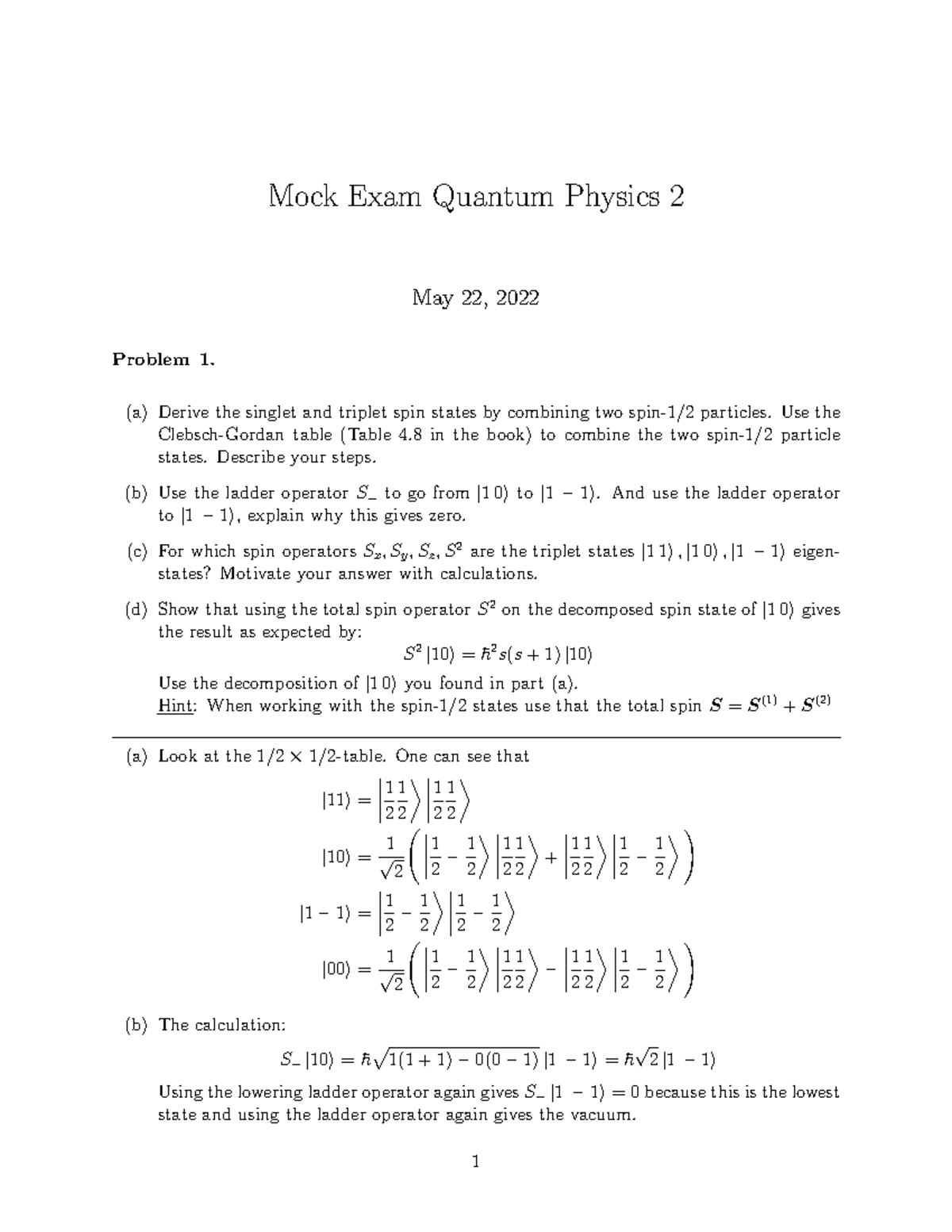 Quantum-Physics-2 Mock Exam Review: Key Problems & Solutions - Studeersnel
