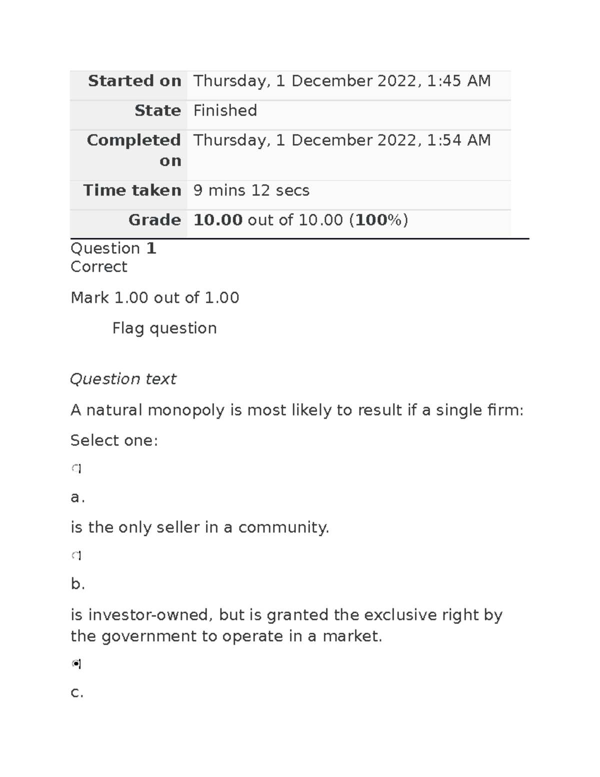 ECON 1580 Unit 4 SELF QUIZ Chapter 10 - Started on Thursday, 1 December ...