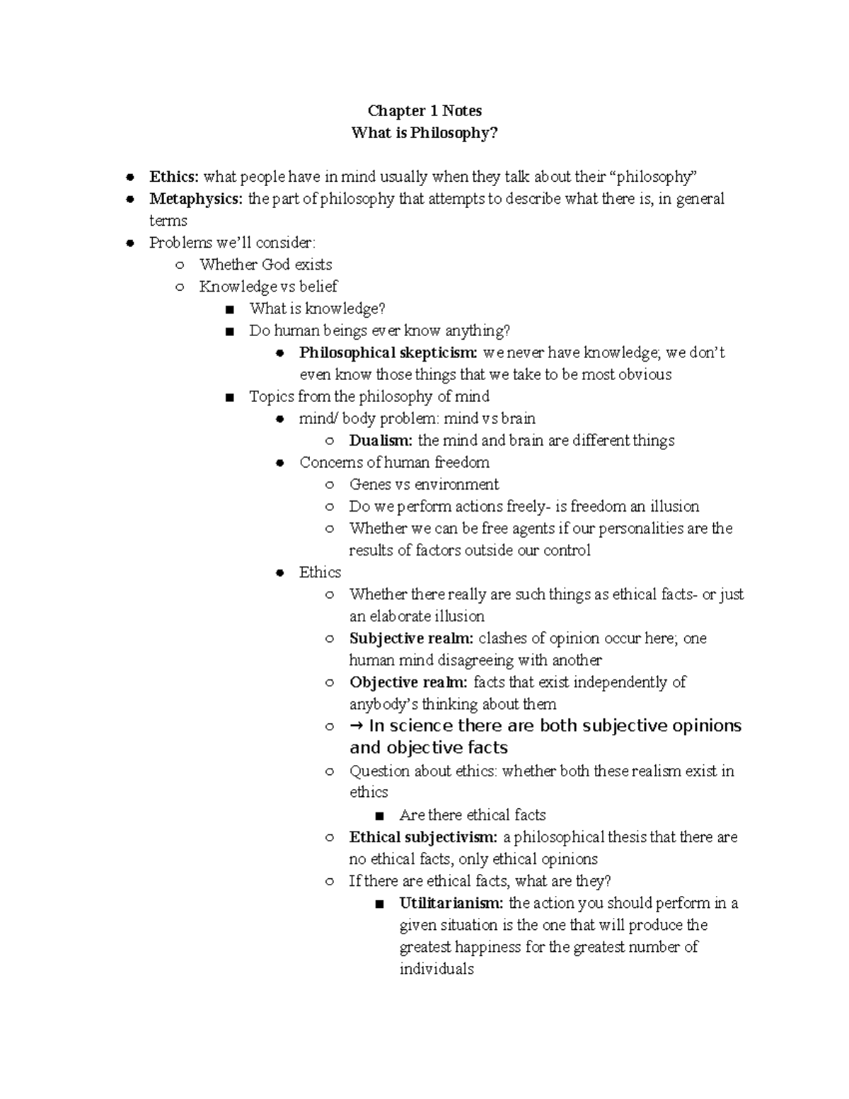 2020-PHIL 101-lecture notes 1 - Chapter 1 Notes What is Philosophy ...