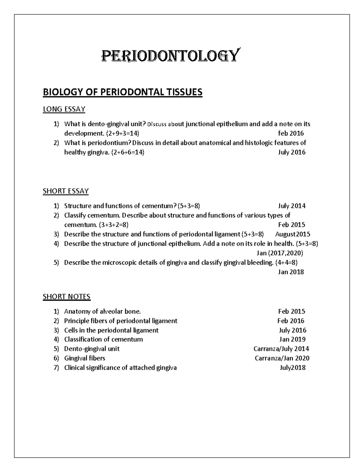 Final Year Periodontics Study Material - Comprehensive Notes - Studocu