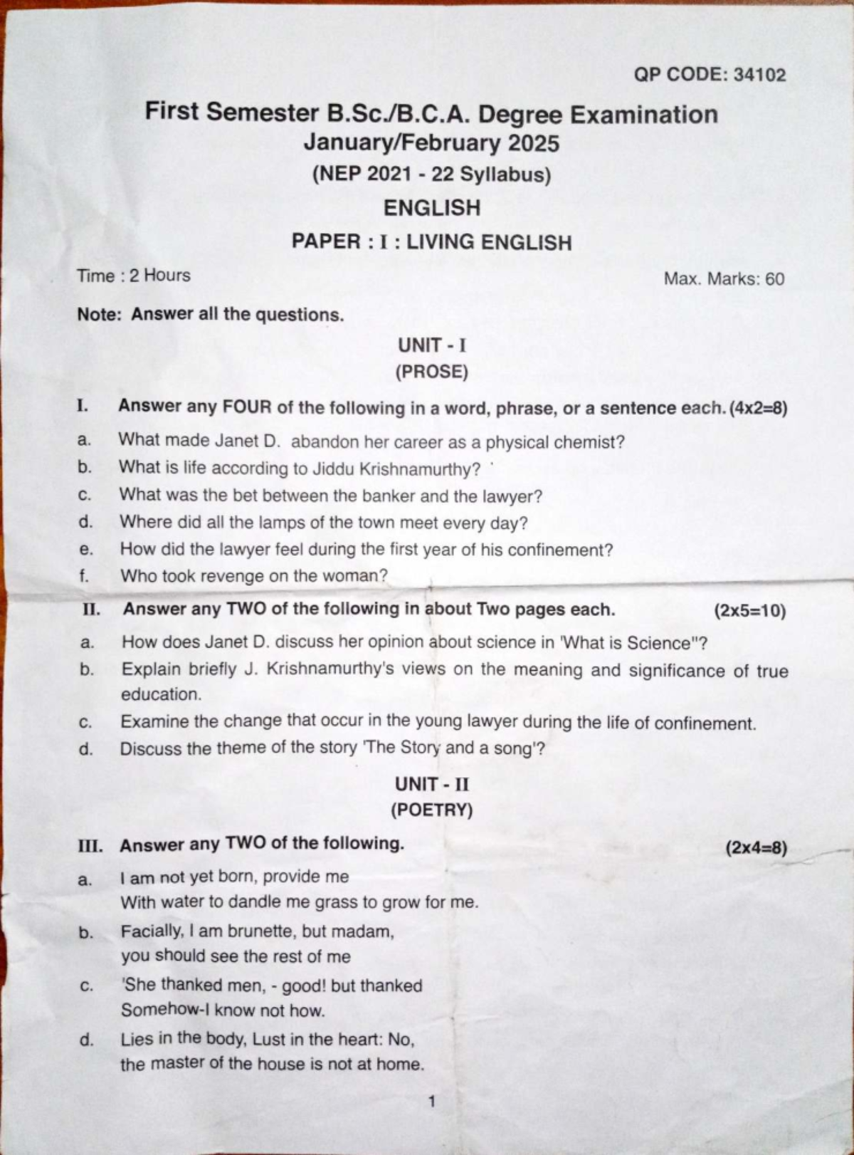 QP CODE: 34102 English Paper I: Living English Exam 2025 - Studocu