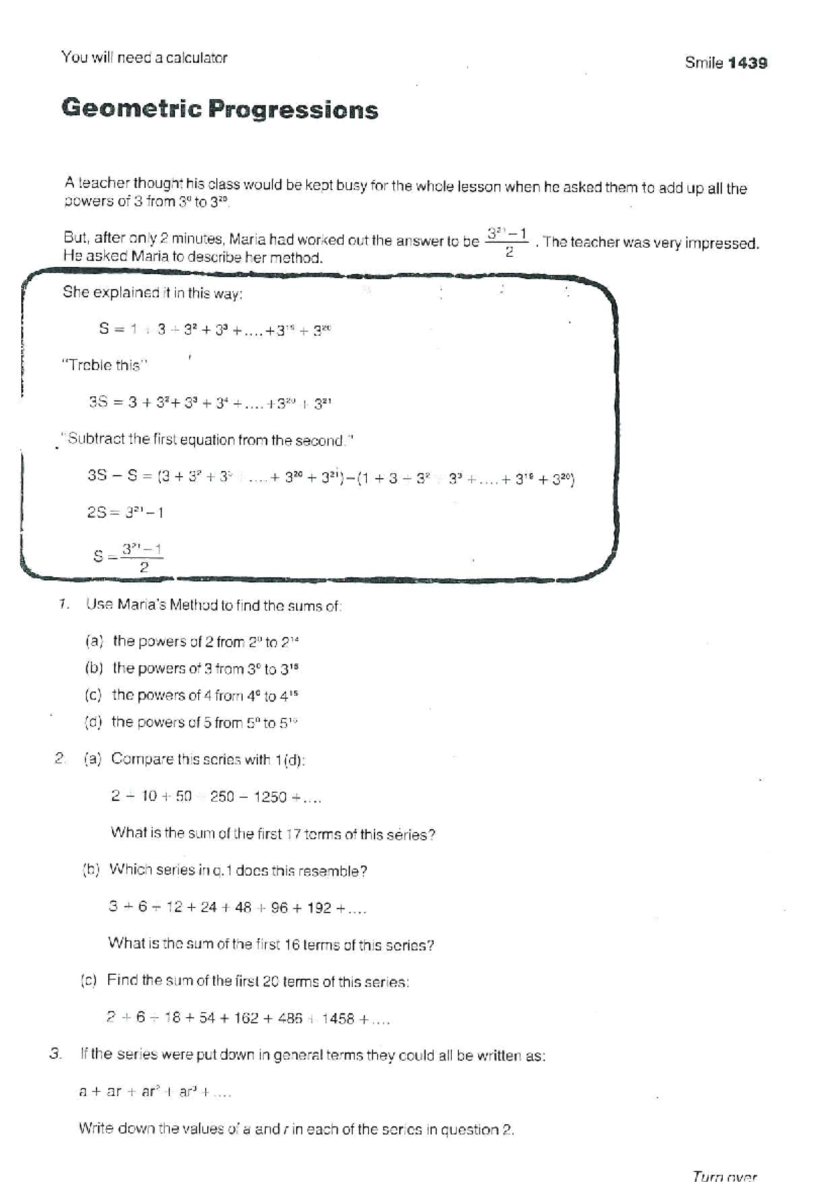 Geometric Progressions Study Notes - Smile 1439 - Studocu