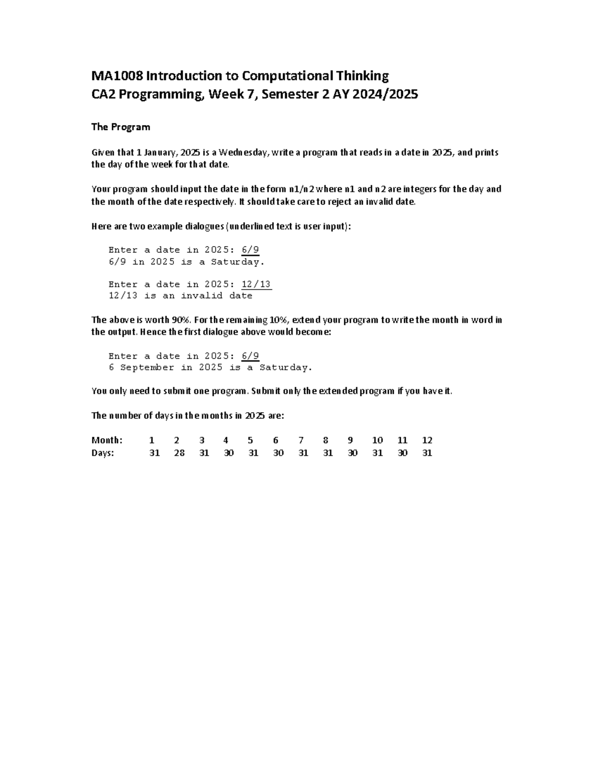 Ma1008 programing quiz - MA1008 Introduction to Computational Thinking ...
