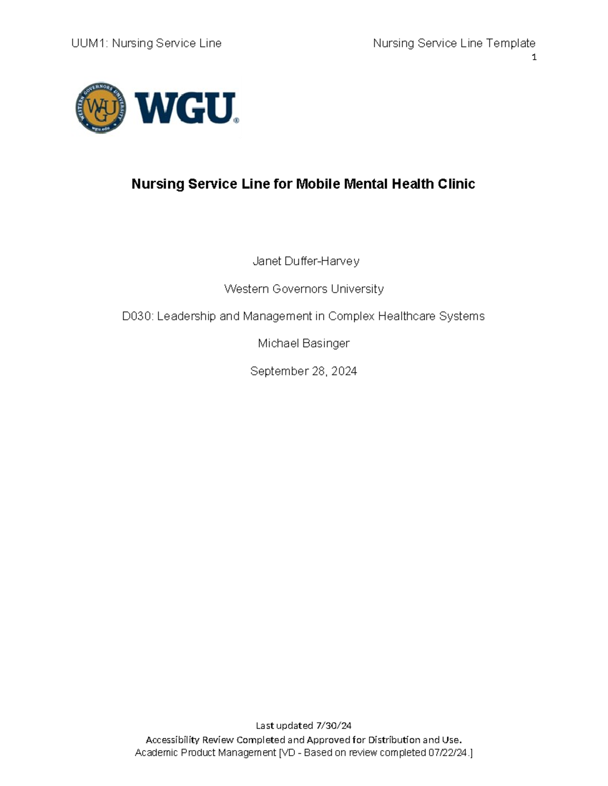 Nursing Service Line Proposal for Mobile Mental Health Clinic D030 ...