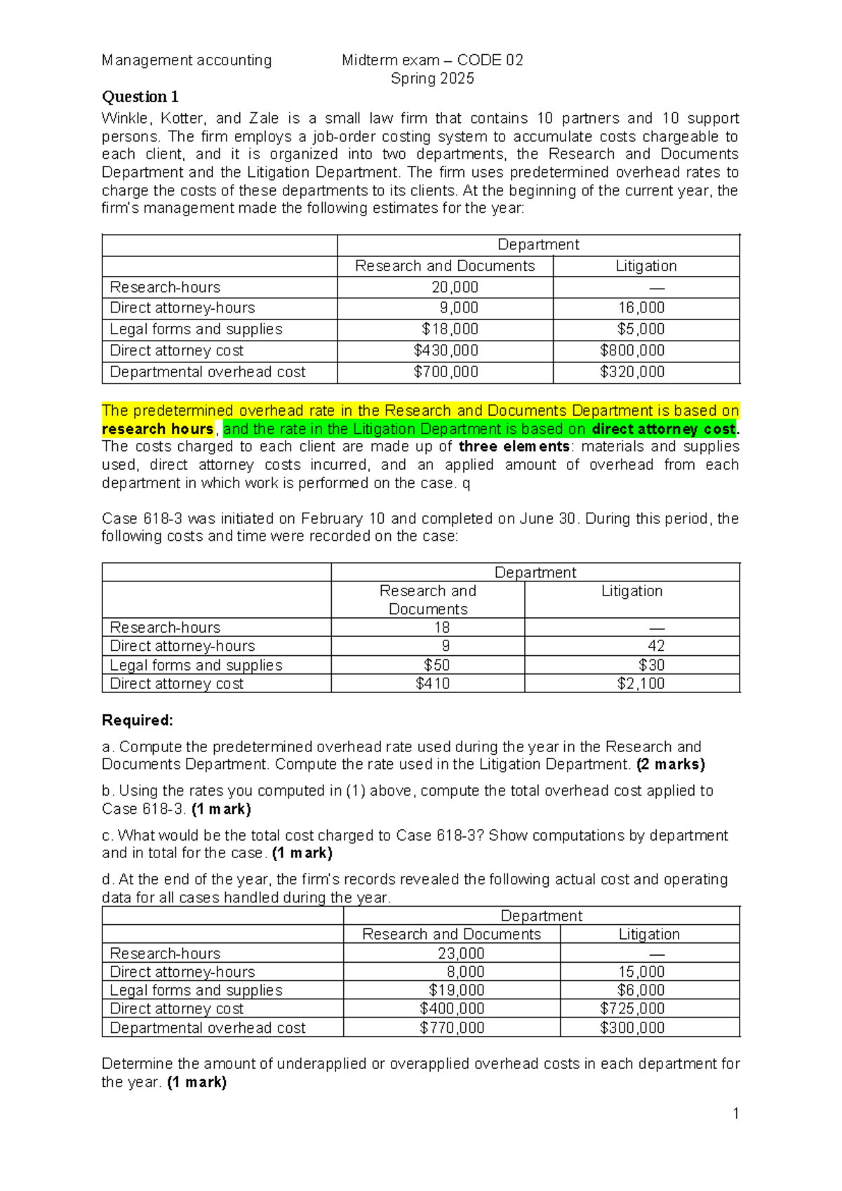 Management Accounting Midterm Exam - CODE 02 Analysis and Solutions ...