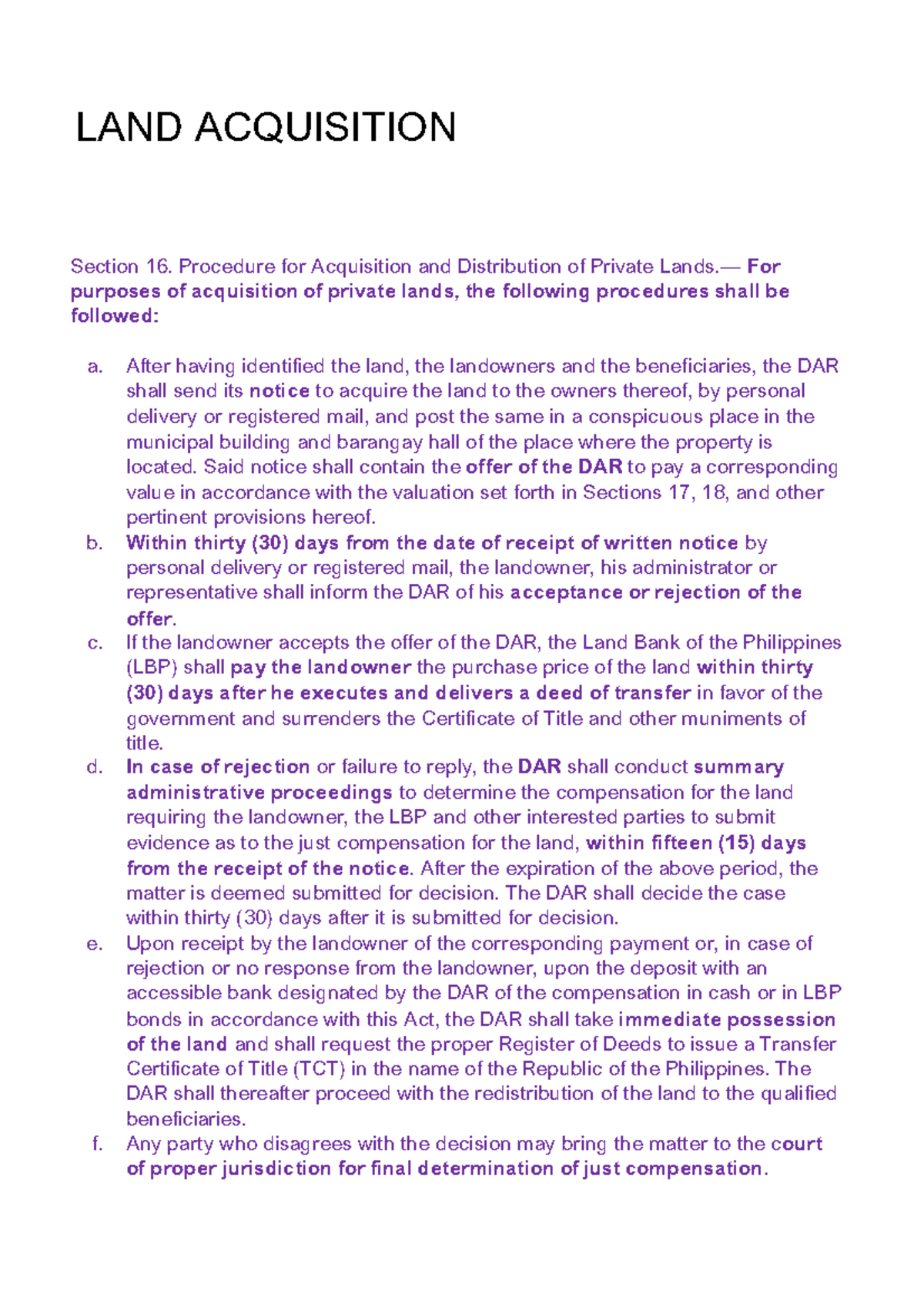 Mod 5 Agrarian Reform Law - Lecture Notes on Land Acquisition ...