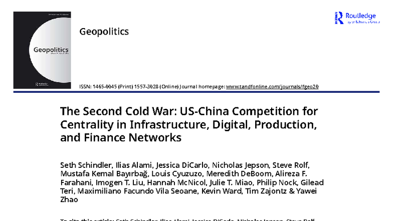 The Second Cold War: US-China Competition in Networks of Power - Studocu