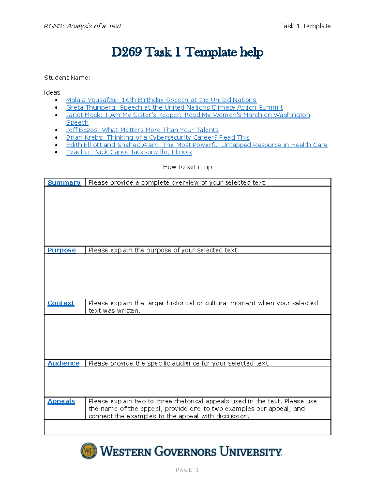 Task 1 Template - assignment help - RGM3: Analysis of a Text Task 1 ...