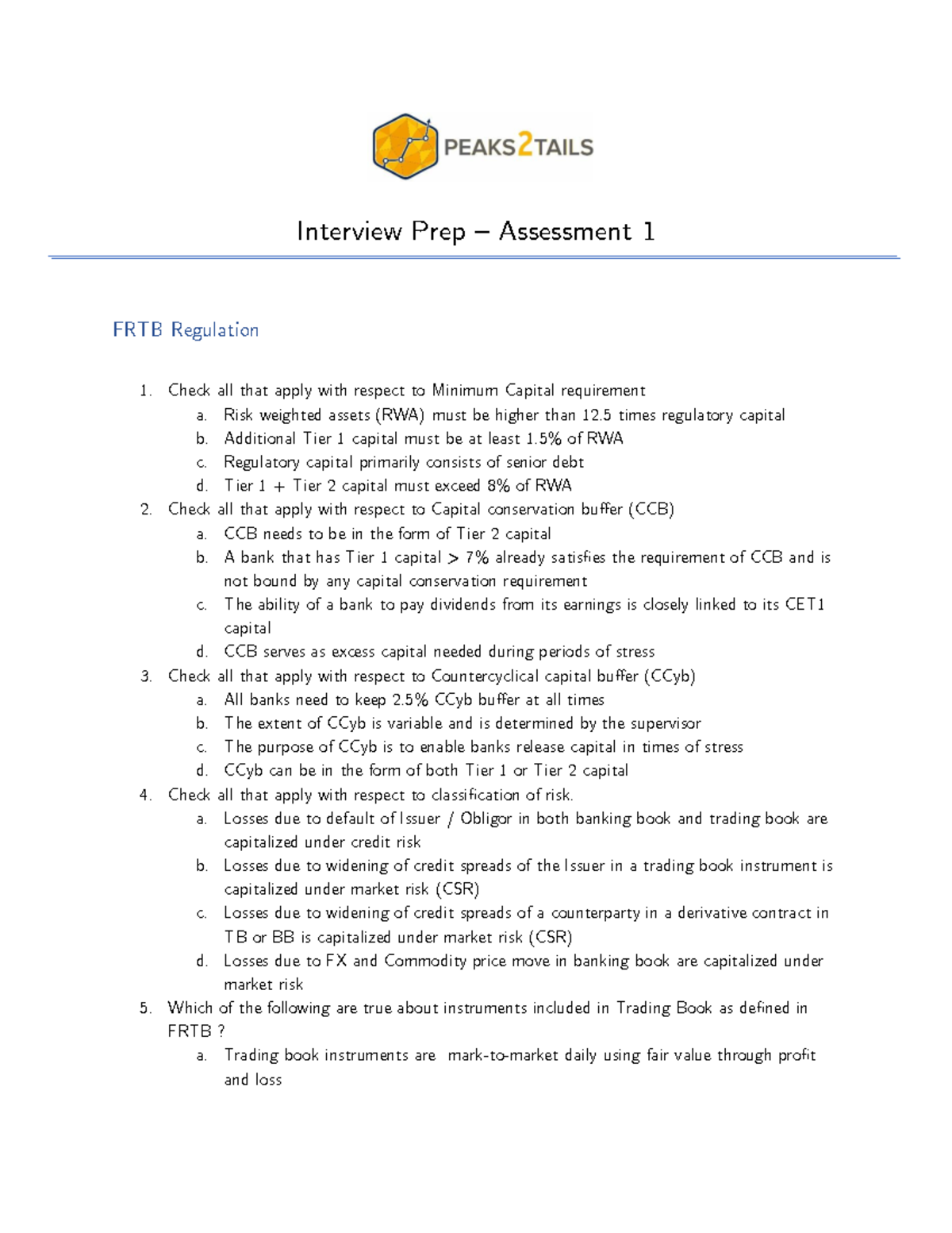 FRTB Market Risk Questions - Interview Prep Assessment 1 - Studocu